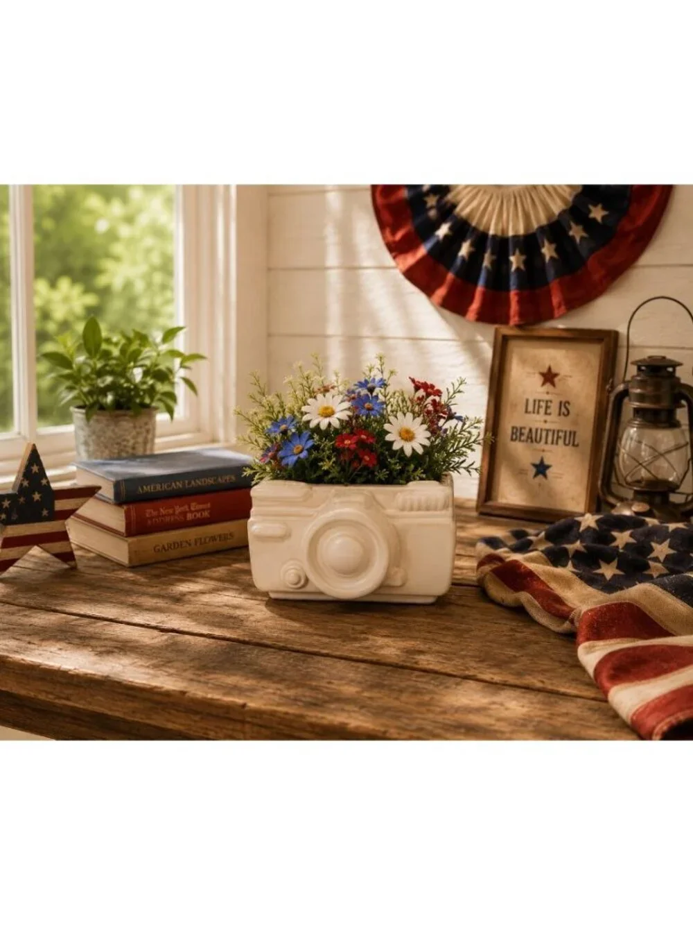 New Vintage White Camera Ceramic Indoor Outdoor Planter Catus Succulent Pot